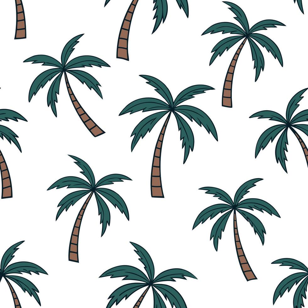 Flat Tropical palm trees seamless tile pattern vibrant isolated white background perfect for beach home decor textiles wallpapers concept as Seamless tile pattern featuring vibrant Clean Pro vector