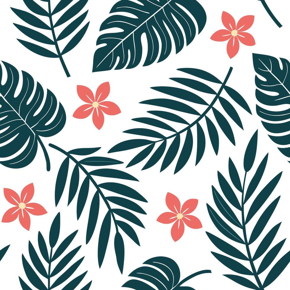 Flat Tropical rainforest seamless tile pattern with dense foliage and vibrant floral accents for exotic home settings concept as Dense foliage and vibrant floral accents create tro Clean Pro vector