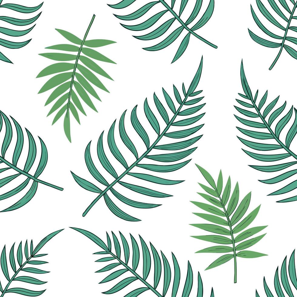 Flat Tropical fern seamless tile pattern with vibrant green ferns and tropical leaves on a white background ideal for sunny kitchens concept as Vibrant green ferns and tropical lea Clean Pro 6 vector