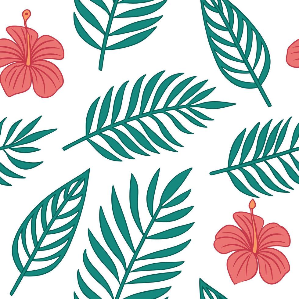 Flat Tropical seamless tile pattern featuring vibrant flowers and lush leaves with high contrast colors suitable for beach themed spaces concept as Vibrant flowers and lush leaves Clean Pro 2 vector
