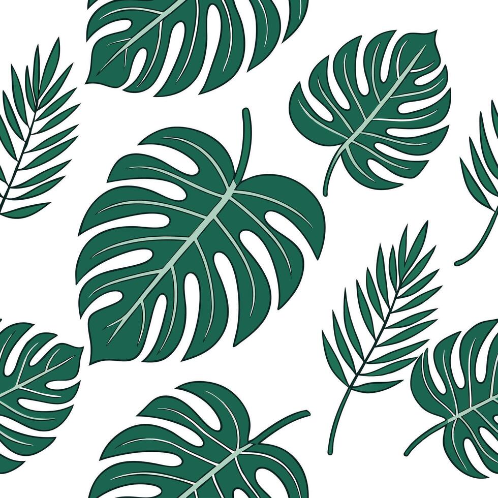 Flat Tropical rainforest leaf repeat seamless tile pattern with dense foliage and vibrant greens for exotic home settings concept as Dense foliage with vibrant greens create tropic Clean Pro vector