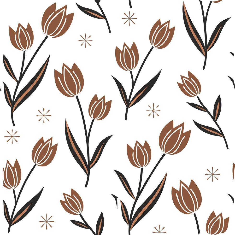 Flat Turkish kilim patterns and tulips seamless tile pattern with earthy tones and traditional designs for cultural decor concept as Earthy toned Turkish kilim patterns and traditi Clean Pro vector