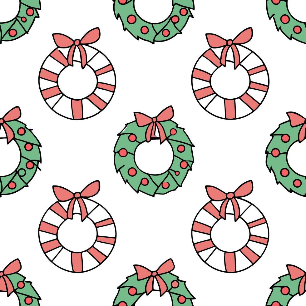 Flat Upcycled Fabric Christmas Wreath concept as A seamless minimal background featuring a repeating pattern of Christmas wreaths made from upcycled fabric scraps in various colors Clean Pro vector
