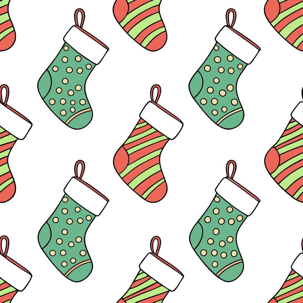 Flat Upcycled Fabric Christmas Stocking concept as A seamless minimal background featuring a repeating pattern of Christmas stockings made from upcycled fabric scraps in various co Clean Pro vector