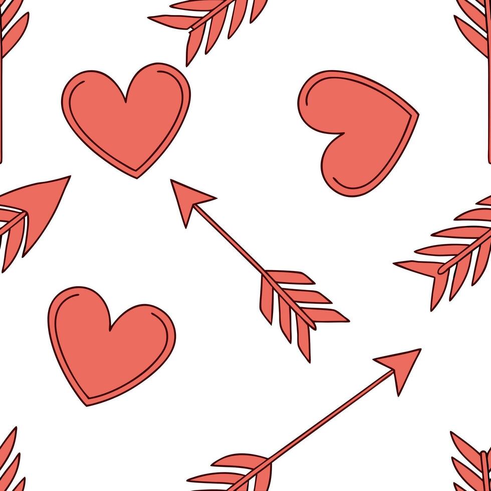 Flat Valentine hearts and cupid arrows seamless tile pattern with romantic symbols and vibrant red tones for elegant decor concept as Romantic cupid arrows and vibrant red hearts a Clean Pro 2 vector