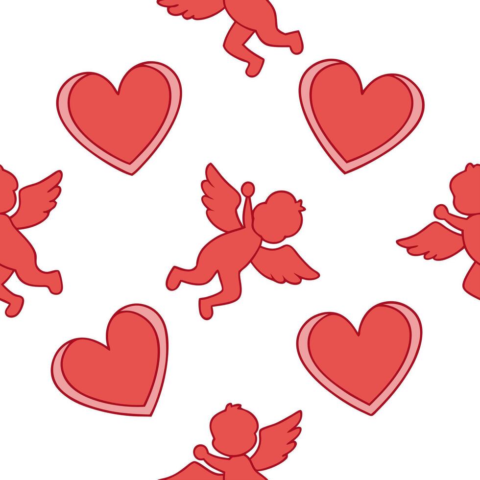 Flat Valentine hearts and cupids seamless tile pattern with playful elements and bright pink tones for cheerful decor concept as Playful hearts and cupids with bright pink tones ar Clean Pro 4 vector