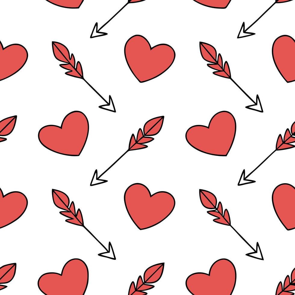 Flat Valentine hearts and cupid arrows seamless tile pattern with romantic symbols and vibrant red tones for elegant decor concept as Romantic cupid arrows and vibrant red hearts a Clean Pro vector
