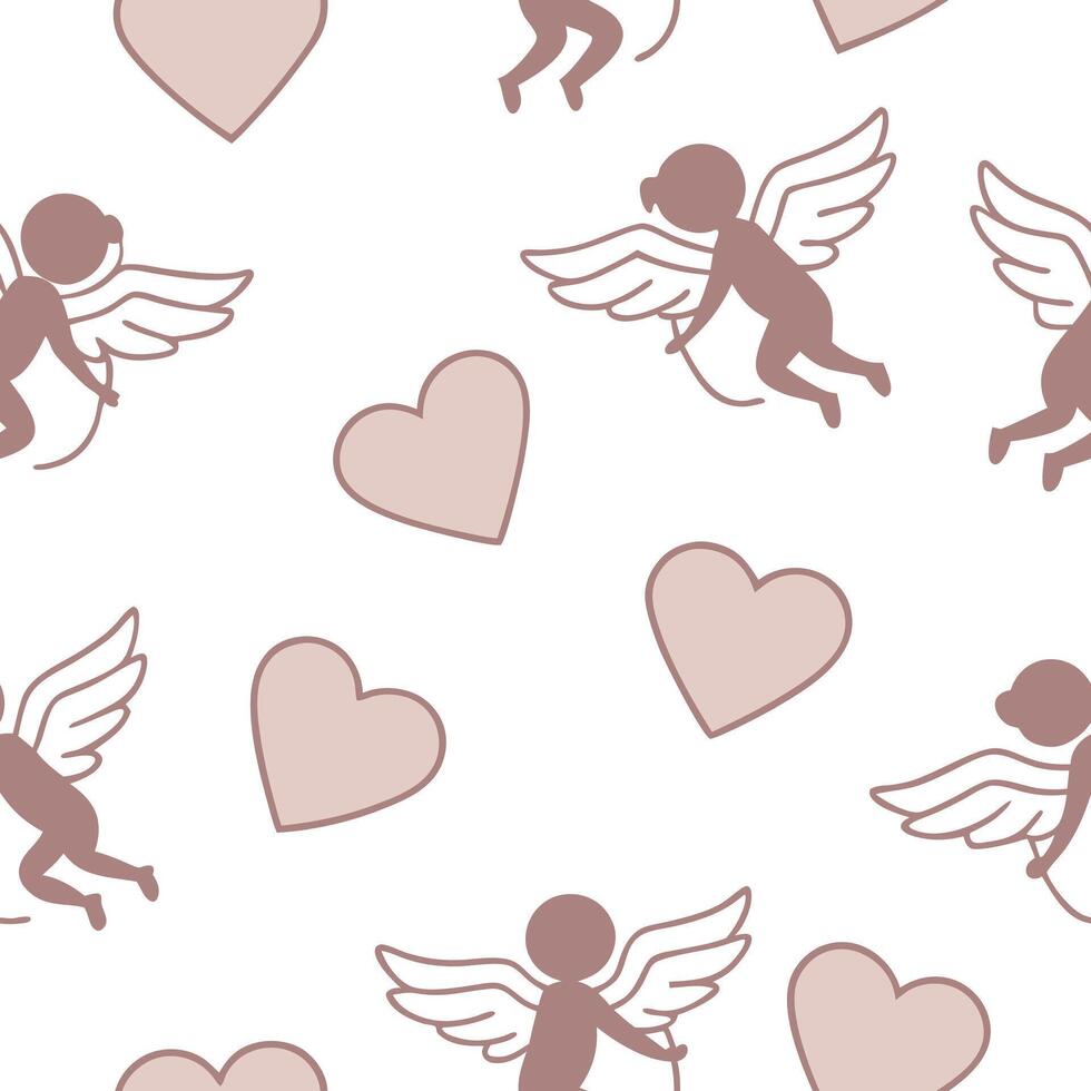 Flat Valentine hearts and cupids seamless tile pattern with playful elements and bright pink tones for cheerful decor concept as Playful hearts and cupids with bright pink tones ar Clean Pro 2 vector