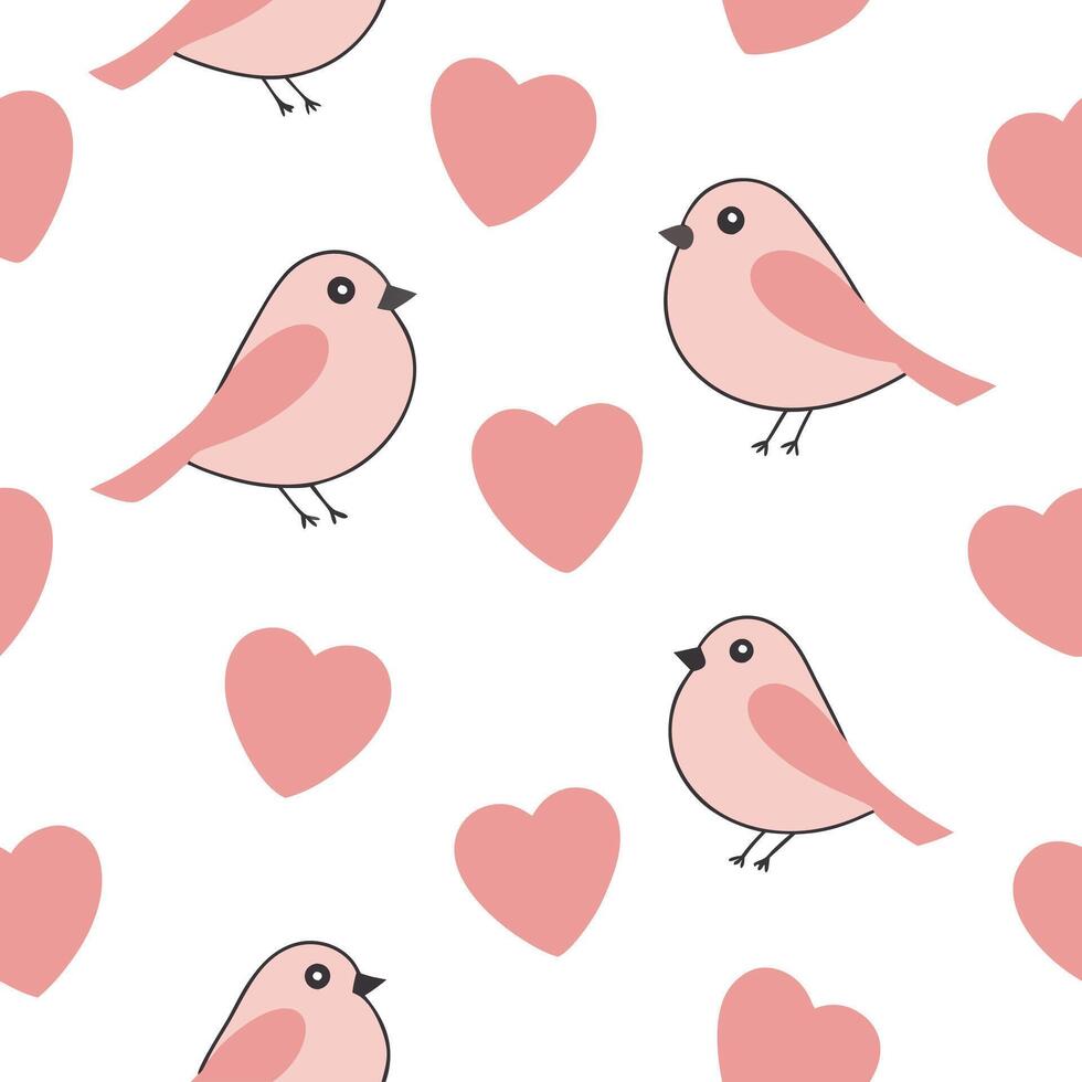 Flat Valentine hearts and lovebirds seamless tile pattern with romantic elements and soft pink tones for charming decor concept as Romantic lovebirds and soft pink hearts arranged Clean Pro 4 vector