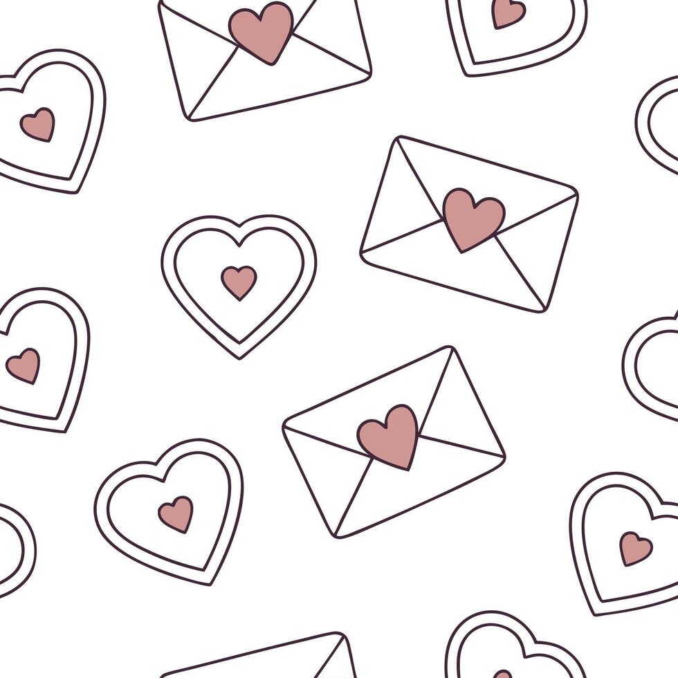 Flat Valentine hearts and love letters seamless tile pattern with romantic scripts and pastel hues for elegant decor concept as Romantic script love letters and pastel hearts arran Clean Pro 6 vector