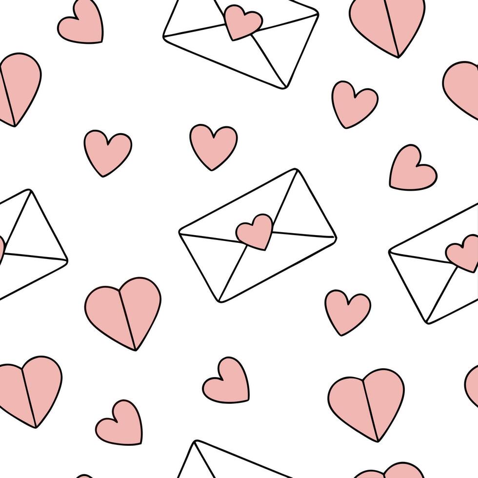 Flat Valentine hearts and love letters seamless tile pattern with romantic scripts and pastel hues for elegant decor concept as Romantic script love letters and pastel hearts arran Clean Pro 5 vector