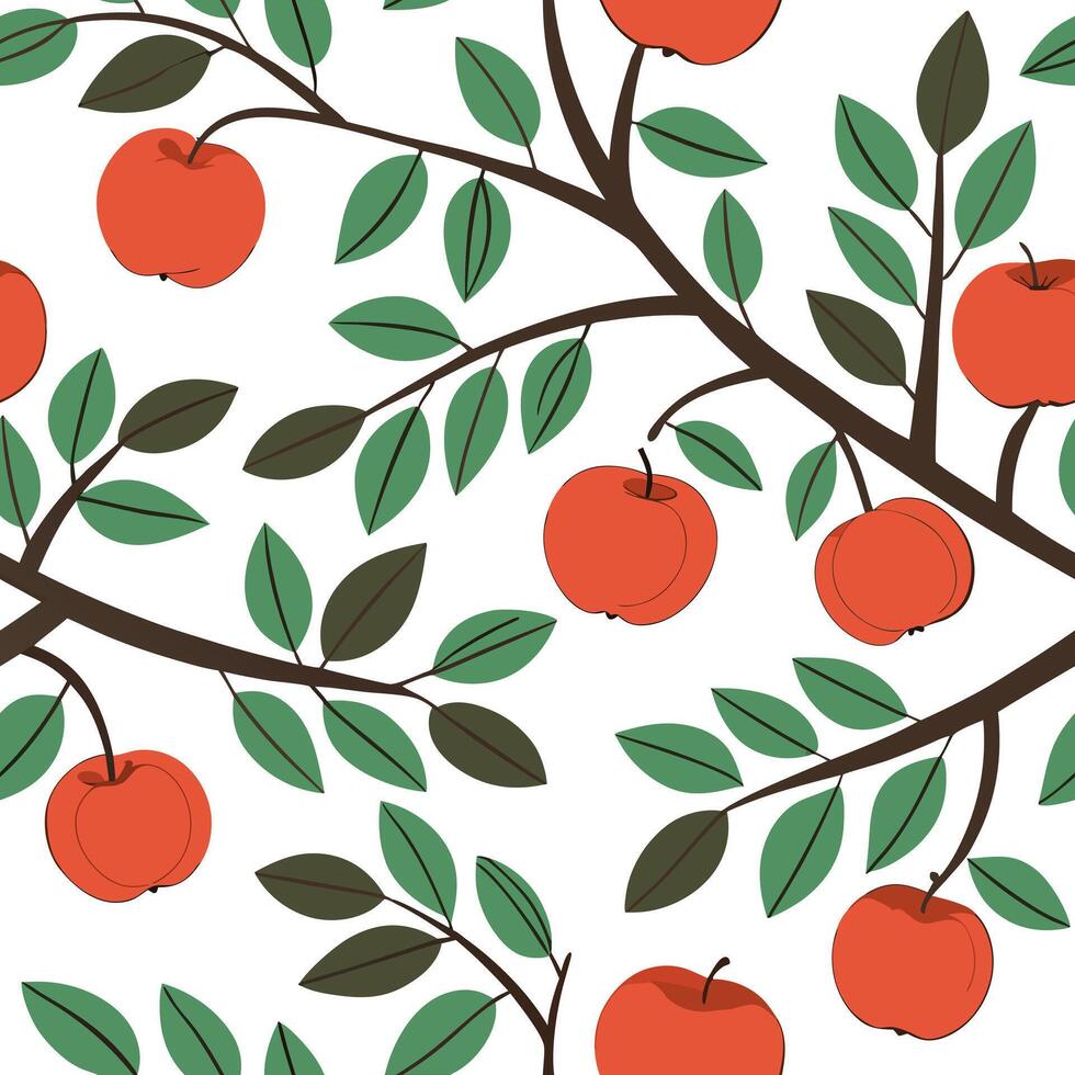 Flat Vibrant apple orchard seamless tile pattern with ripe apples green leaves and autumn hues concept as Ripe apples and green leaves in autumn hues create a vibrant apple orchard Clean Pro vector