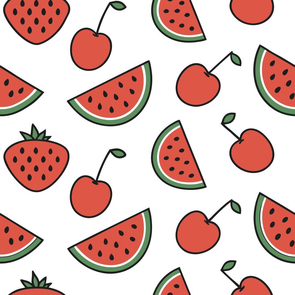 Flat seamless fruit pattern set vibrant colorful fruits repeating design fresh summer healthy lifestyle background concept as seamless pattern featuring vibrant color Clean Pro vector