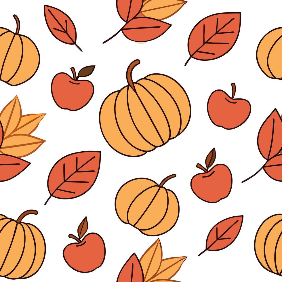 Flat Vibrant autumn harvest seamless tile pattern with pumpkins apples and colorful leaves concept as Pumpkins apples and colorful leaves in vibrant autumn tones create a harvest t Clean Pro vector