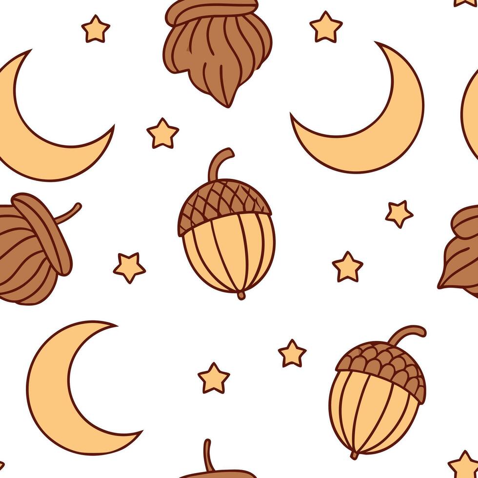 Flat Warm autumn harvest moons and stars seamless tile pattern with cozy textures and rich colors concept as Harvest moons and stars in warm autumn colors create a cozy seamless ti Clean Pro vector