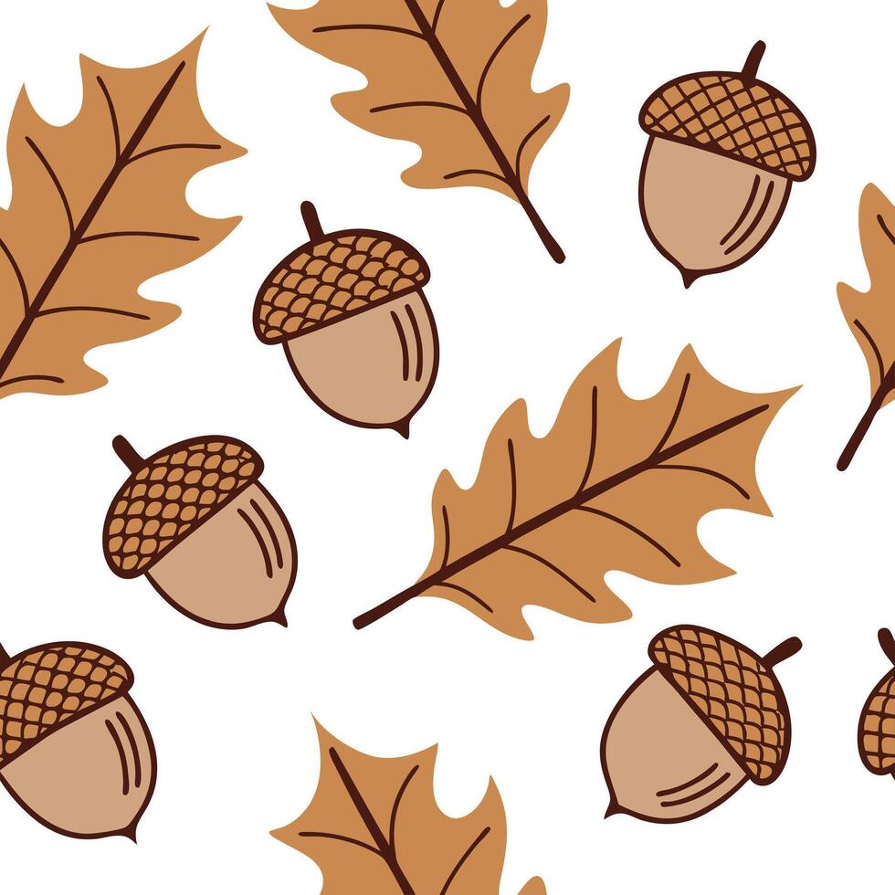 Flat Warm autumn leaf and acorn seamless tile pattern with rich colors and cozy textures concept as Rich colored autumn leaves and acorns create a warm leaf and acorn seamless tile Clean Pro vector