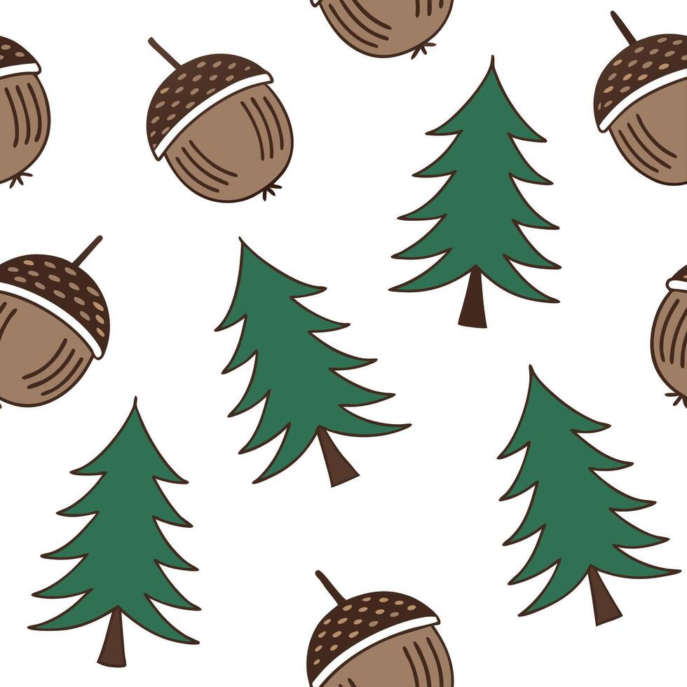 Flat Warm autumn trees seamless tile pattern with chestnut and fir trees for inviting seasonal decor concept as Chestnut and fir trees arranged seamlessly to create warm and inviti Clean Pro 2 vector