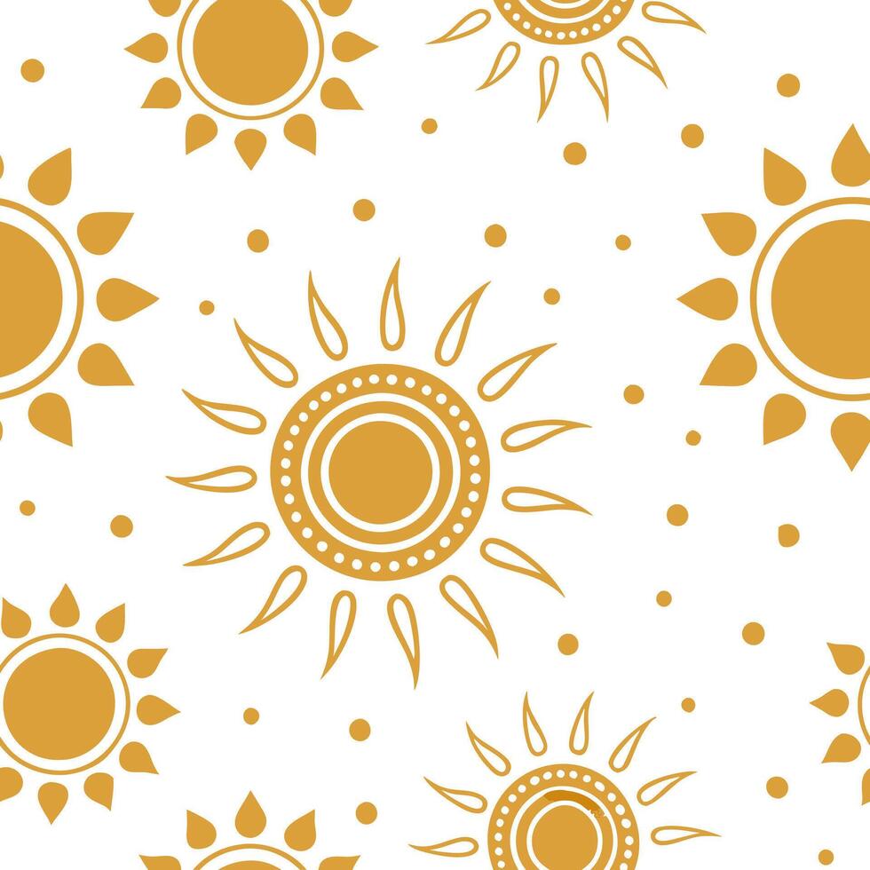 Flat Warm summer sun seamless pattern with sun circles and golden tones for a cheerful vibe concept as Bright sun circles and golden tones arranged in a seamless pattern for a chee Clean Pro vector
