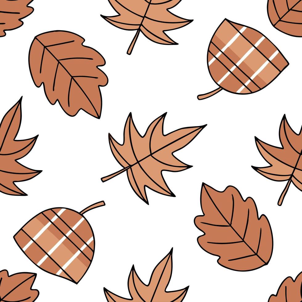 Flat Warm toned autumn plaid and leaf seamless tile pattern with rustic textures concept as Autumn plaid in warm tones combined with leaves create a cozy rustic seamless tile patte Clean Pro vector