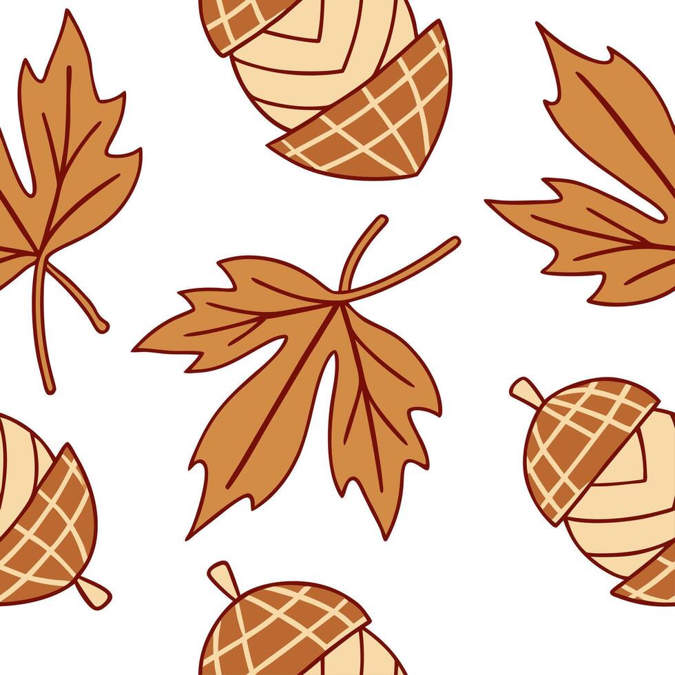 Flat Warm toned plaid and leaf seamless tile pattern with autumn inspired colors and textures concept as Autumn inspired warm tones in plaid and leaf patterns create a cozy seamles Clean Pro vector