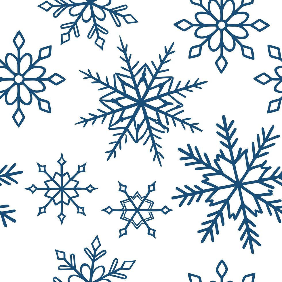 Flat Winter snowflake seamless tile pattern with intricate designs and icy blue tones for serene home decor concept as Intricate snowflake designs and icy blue tones arranged seaml Clean Pro vector