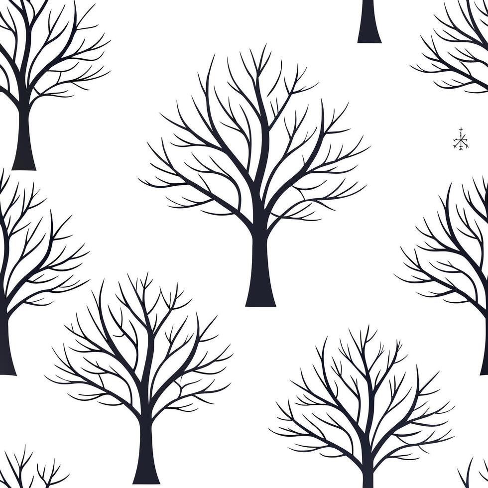 Flat Winter trees seamless pattern with snow covered branches and icy textures for a peaceful cold season design concept as Serene winter trees pattern with snow covered branches a Clean Pro 2 vector
