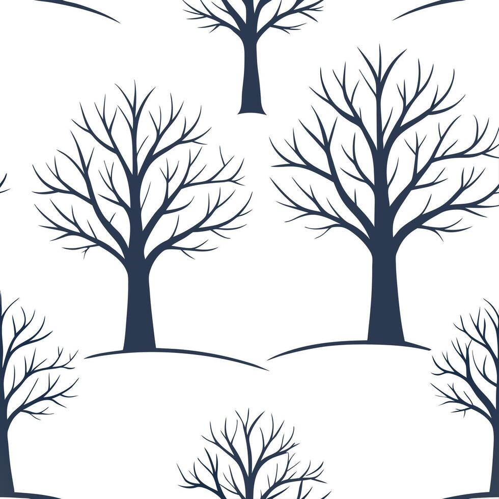 Flat Winter trees seamless pattern with snow covered branches and icy textures for a peaceful cold season design concept as Serene winter trees pattern with snow covered branches a Clean Pro 9 vector