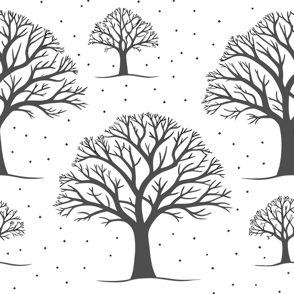Flat Winter trees seamless pattern with snow covered branches and icy textures for a peaceful cold season design concept as Serene winter trees pattern with snow covered branches a Clean Pro 15 vector