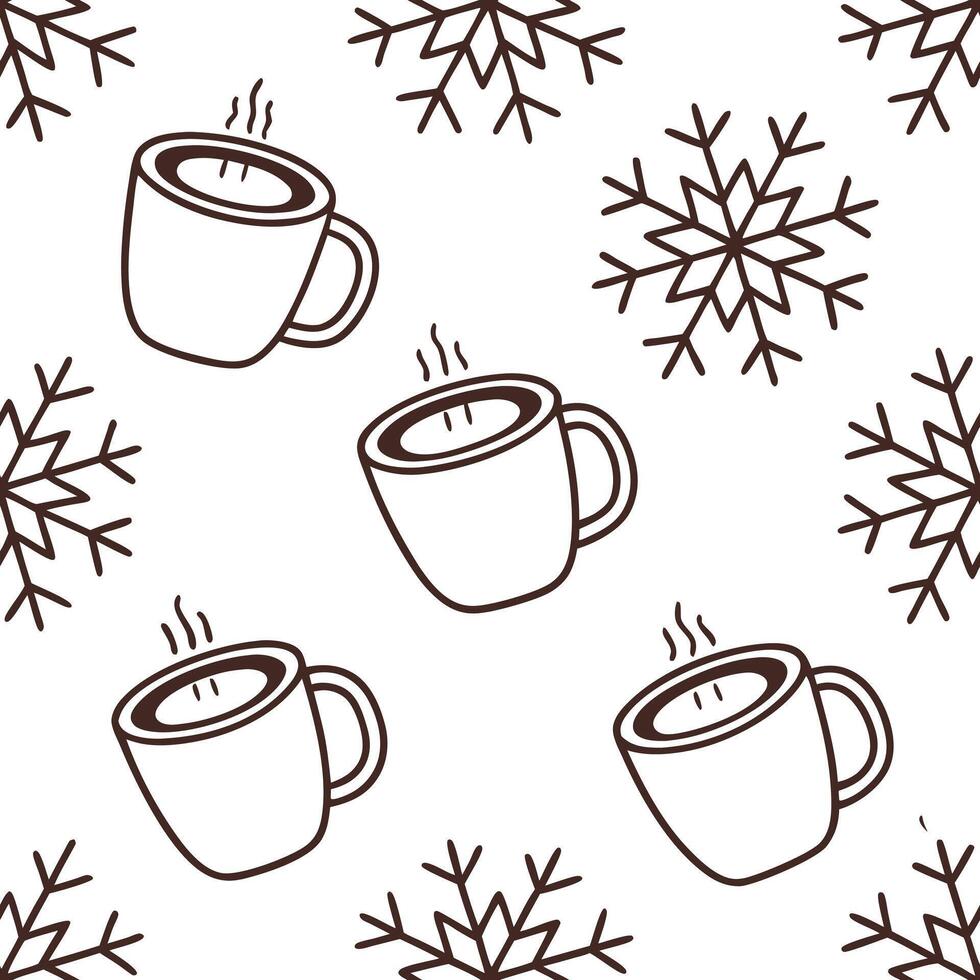 Flat Winter warmth seamless tile pattern with hot cocoa and snowflakes for cozy kitchen decor concept as Hot cocoa and snowflakes arranged seamlessly to create cozy and warm winter Clean Pro 7 vector