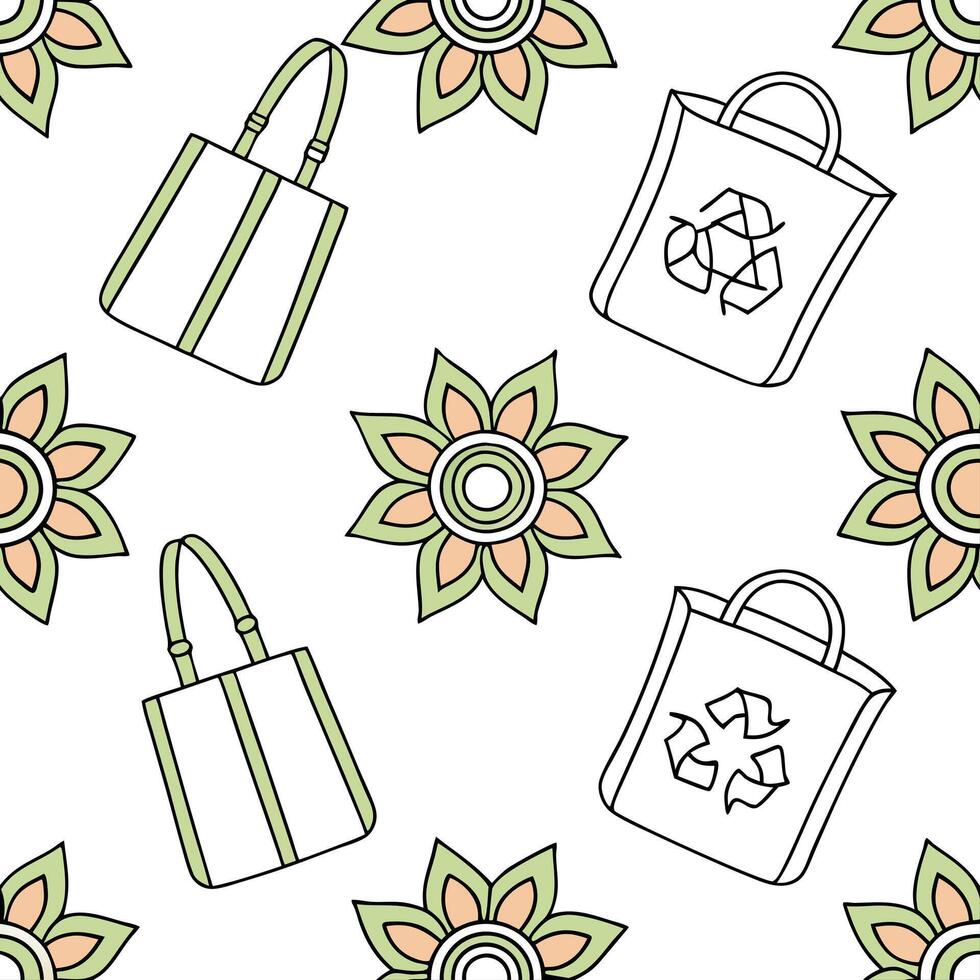 Flat Zero Waste Watercolor Tiles with Rangoli Accents concept as Seamless watercolor tiles featuring zero waste elements like bamboo recycled paper and cloth bags with Rangoli acce Clean Pro vector