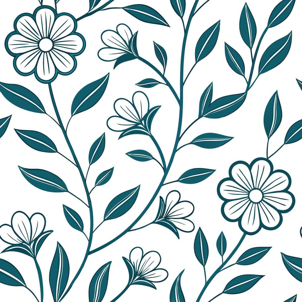Floral vintage embroidery seamless tile pattern botanical elements isolated white background perfect for garden themes concept as Creating seamless tile pattern with floral vintage Clean Pro vector