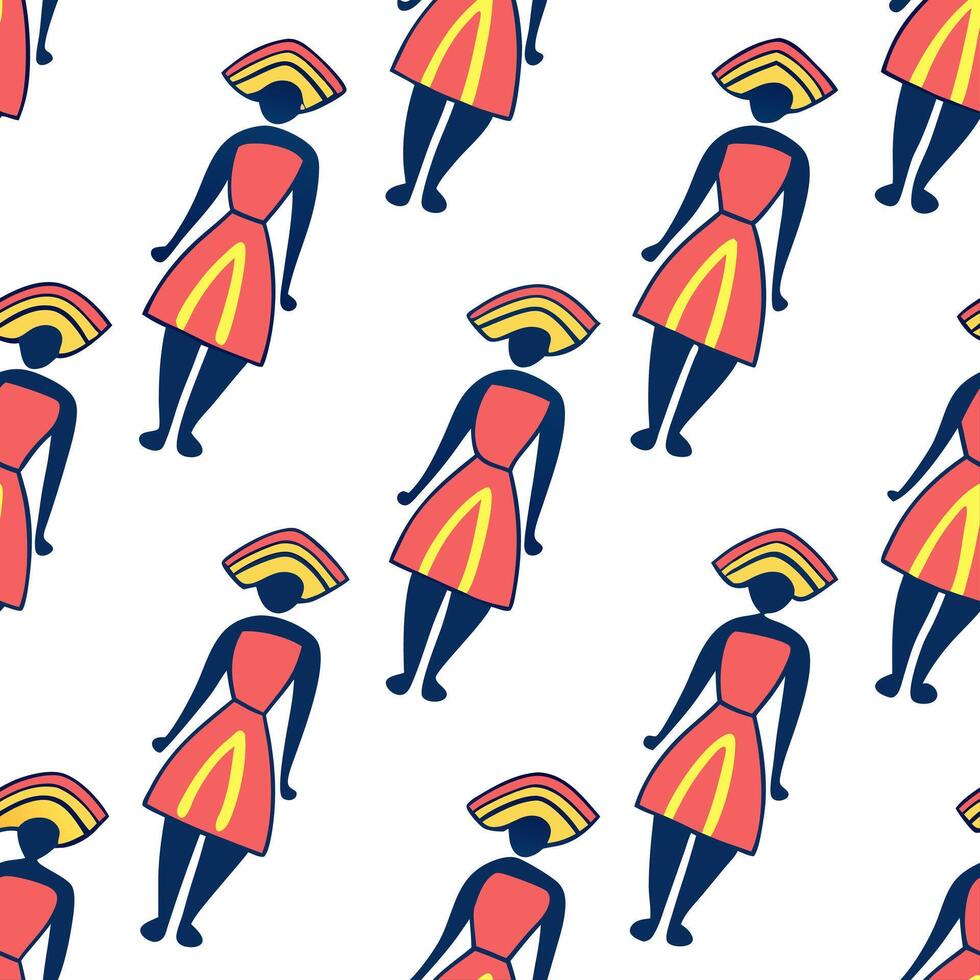 Folk art seamless pattern with abstract figures and vibrant hues for a playful contemporary cultural vibe concept as Playful folk art pattern with abstract figures and vibrant hues Clean Pro vector