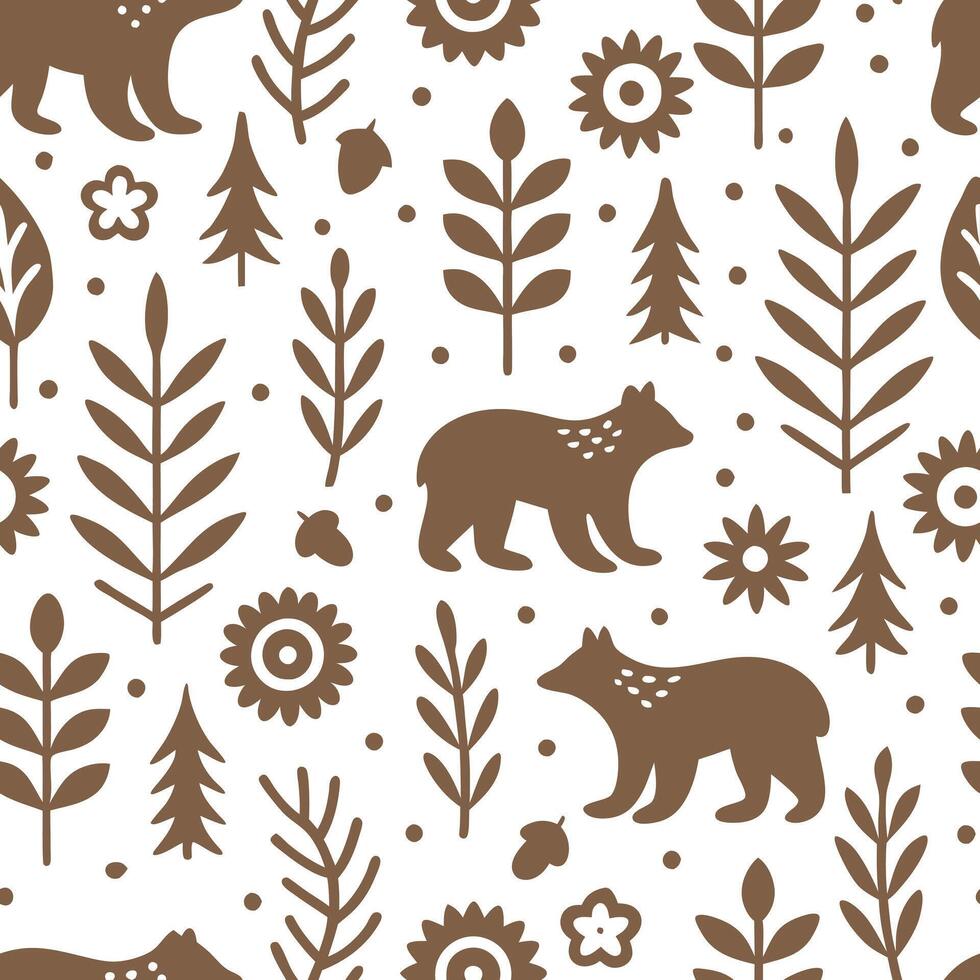 Folk art seamless pattern with animal figures and earthy tones for a natural rustic cultural design concept as Rustic folk art pattern with animal figures and earthy tones perfect Clean Pro vector