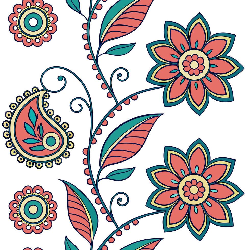 Folk art seamless pattern with vibrant floral motifs and intricate designs for a colorful traditional cultural look concept as Vibrant folk art pattern with detailed floral motifs Clean Pro vector