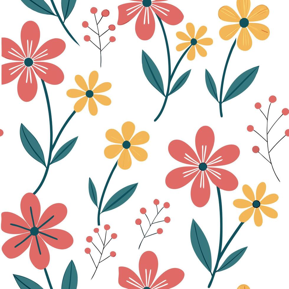 Fresh spring blooms seamless tile pattern with vivid flower designs for vibrant spaces concept as Bold spring flower patterns in bright vivid colors designed in a seamless tile for Clean Pro vector