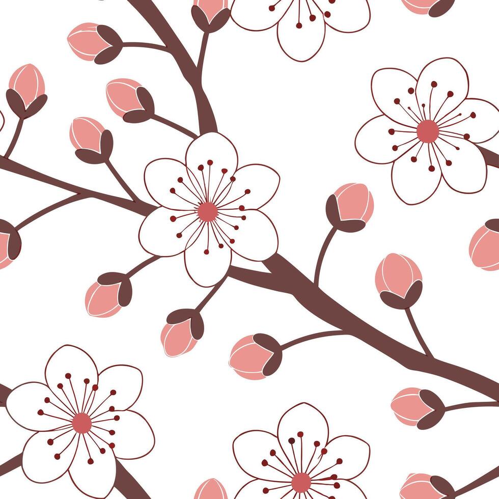 Freshly bloomed cherry blossoms seamless tile pattern with soft pink and white hues symbolizing renewal concept as Soft pink and white cherry blossoms create a seamless tile patter Clean Pro vector