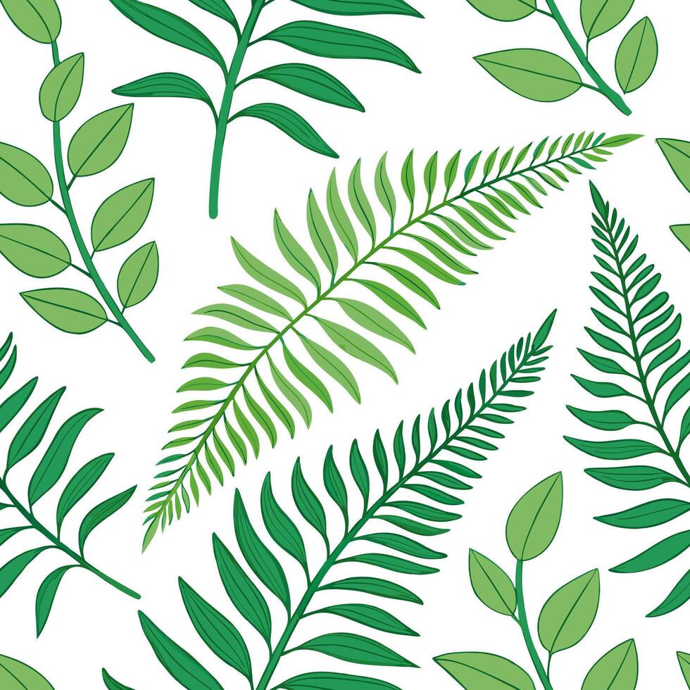 Fresh spring greenery seamless tile pattern featuring vibrant green leaves ferns and tender shoots concept as Vibrant green leaves ferns and tender shoots create a fresh natural sp Clean Pro vector