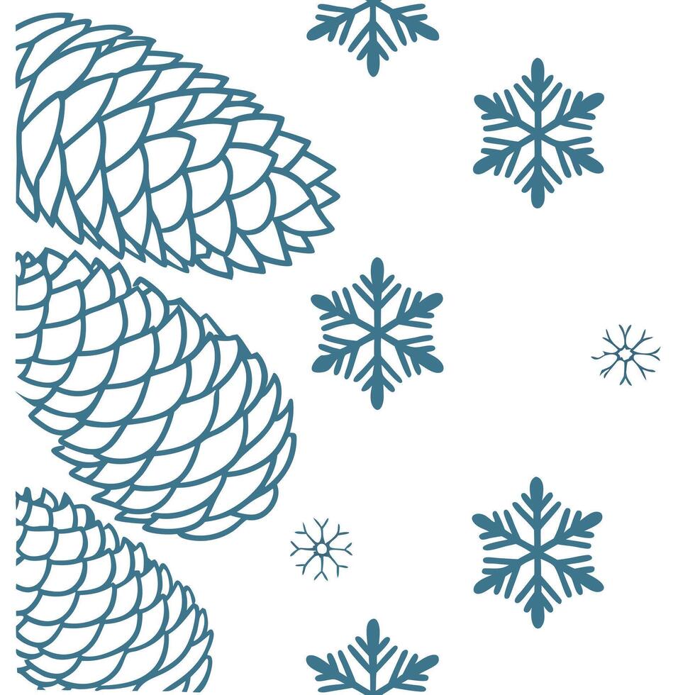 Frosty pinecone and snowflake seamless tile pattern with cool blue tones concept as Frosty pinecones paired with snowflakes create a seamless tile pattern with cool blue tones for Clean Pro vector