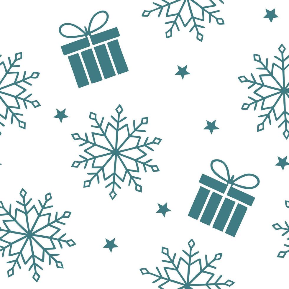 Frosty snowflake and gift box seamless tile pattern with sparkling winter accents concept as Sparkling snowflakes and gift boxes create a frosty seamless tile pattern with winter a Clean Pro vector