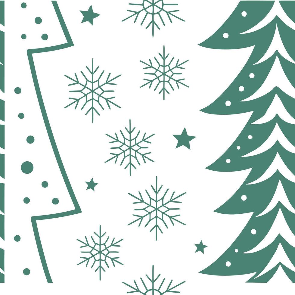 Frosty snowflake and Christmas tree seamless tile pattern with festive green and white tones concept as Festive green and white Christmas trees paired with snowflakes create a fros Clean Pro vector