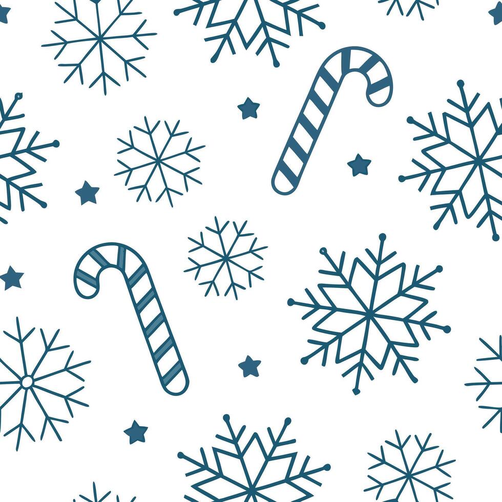 Frosty snowflake and holiday candy cane seamless tile pattern with sweet winter elements concept as Sweet candy canes paired with frosty snowflakes create a seamless tile pattern w Clean Pro vector