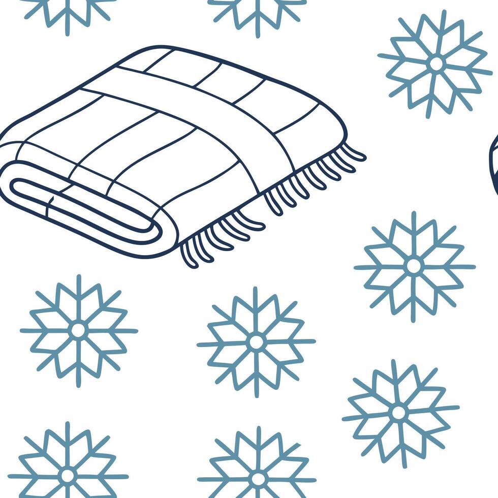 Frosty snowflake and cozy blanket seamless tile pattern with warm winter textures concept as Cozy blankets paired with frosty snowflakes create a seamless tile pattern with warm wi Clean Pro vector