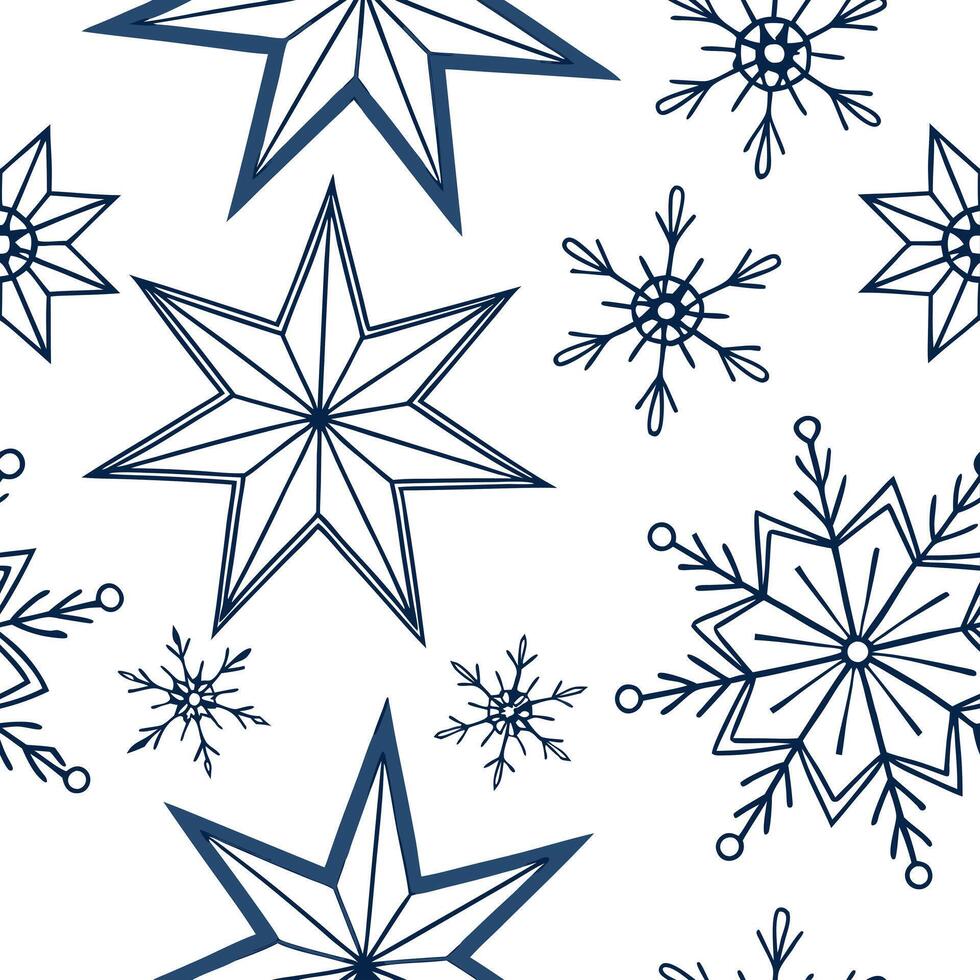 Frosty snowflake and holiday star seamless tile pattern with glowing winter accents concept as Glowing winter stars paired with snowflakes create a frosty seamless tile pattern wit Clean Pro vector