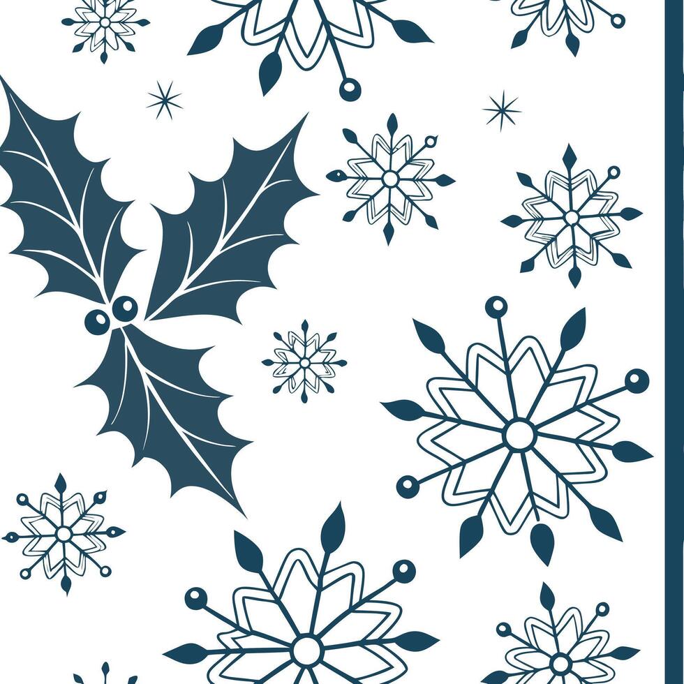 Frosty snowflake and holly leaf seamless tile pattern with festive winter elements concept as Holly leaves paired with frosty snowflakes create a seamless tile pattern with festive Clean Pro vector