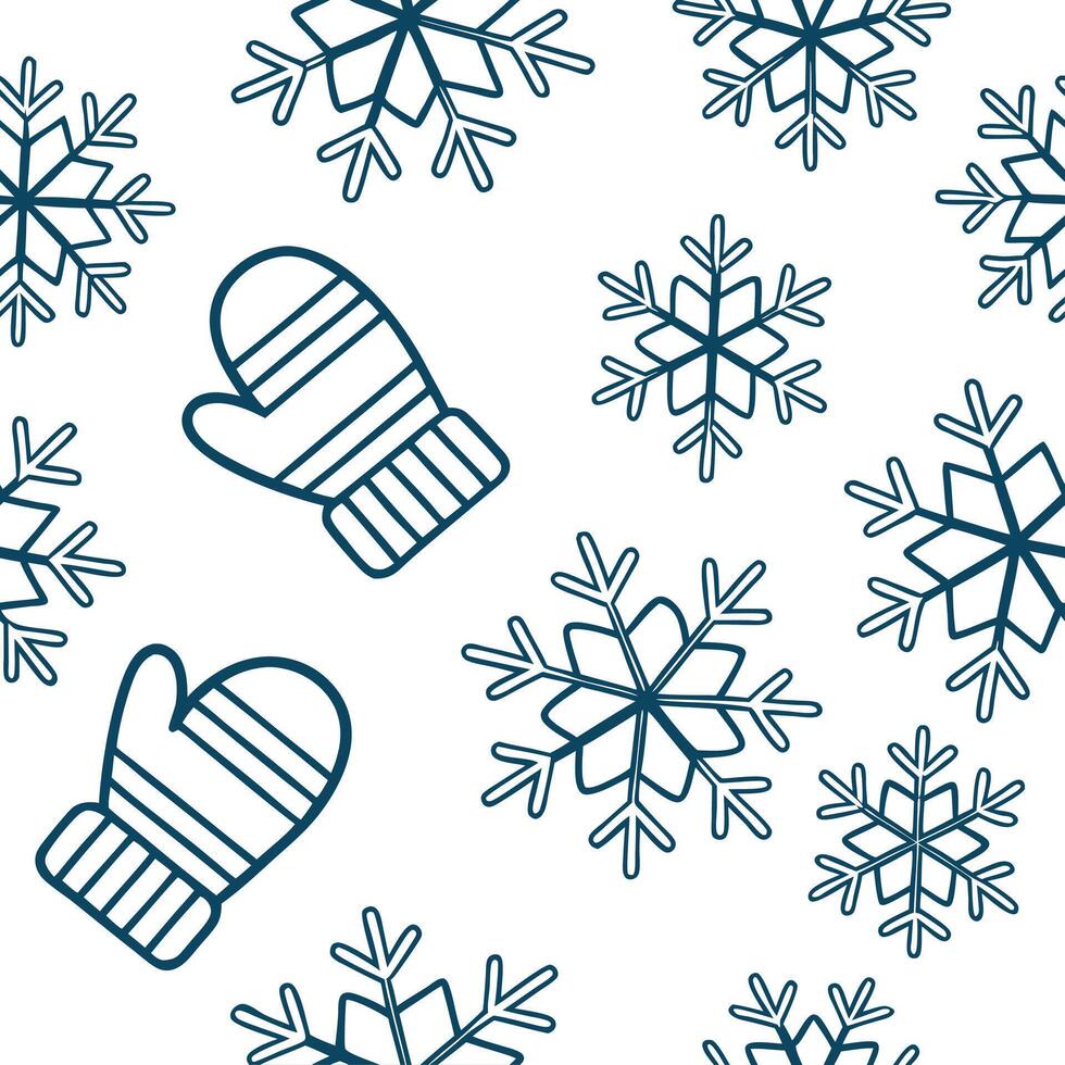 Frosty snowflake and mitten seamless tile pattern with icy accents and cool tones concept as Icy accents on snowflakes paired with cozy mittens create a seamless tile pattern with Clean Pro vector
