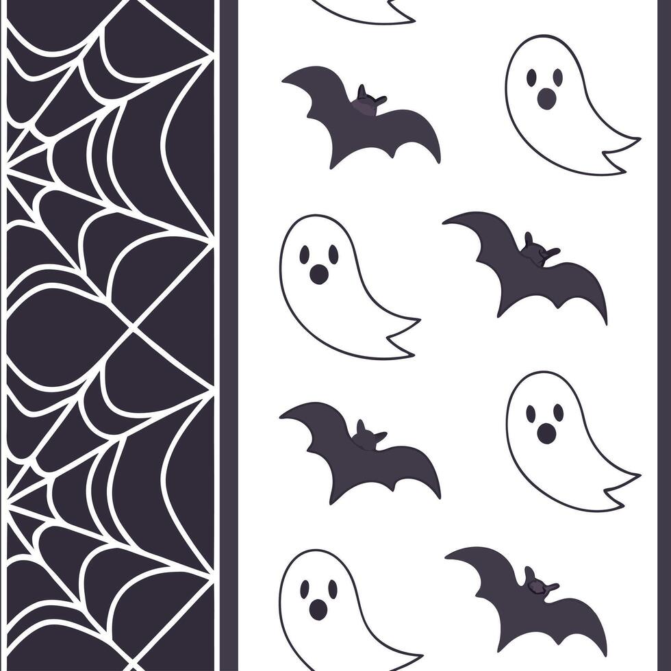 Ghosts and bats seamless tile pattern with spooky elements and dark tones for eerie Halloween decor concept as Spooky ghosts and bats arranged seamlessly with dark tones for eerie Clean Pro vector