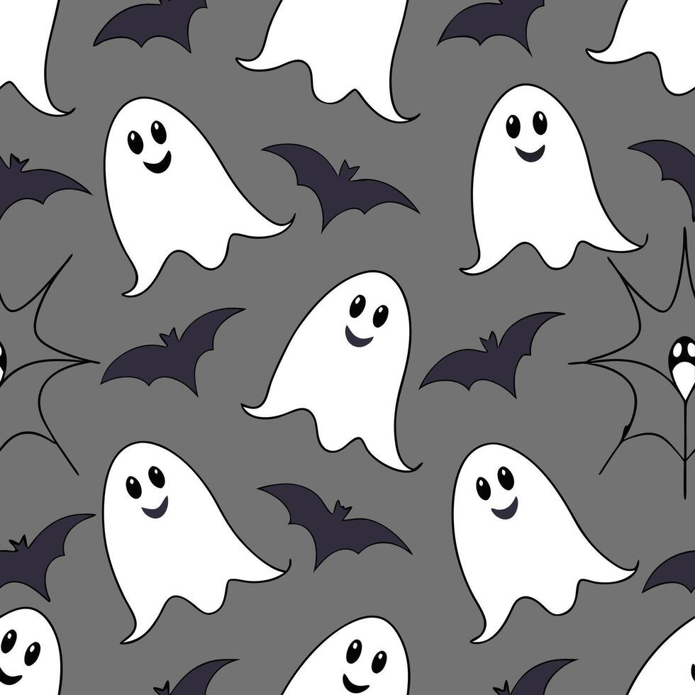 Ghosts and bats seamless tile pattern with spooky elements and dark tones for eerie Halloween decor concept as Spooky ghosts and bats arranged seamlessly with dark tones for eerie Clean Pro 2 vector