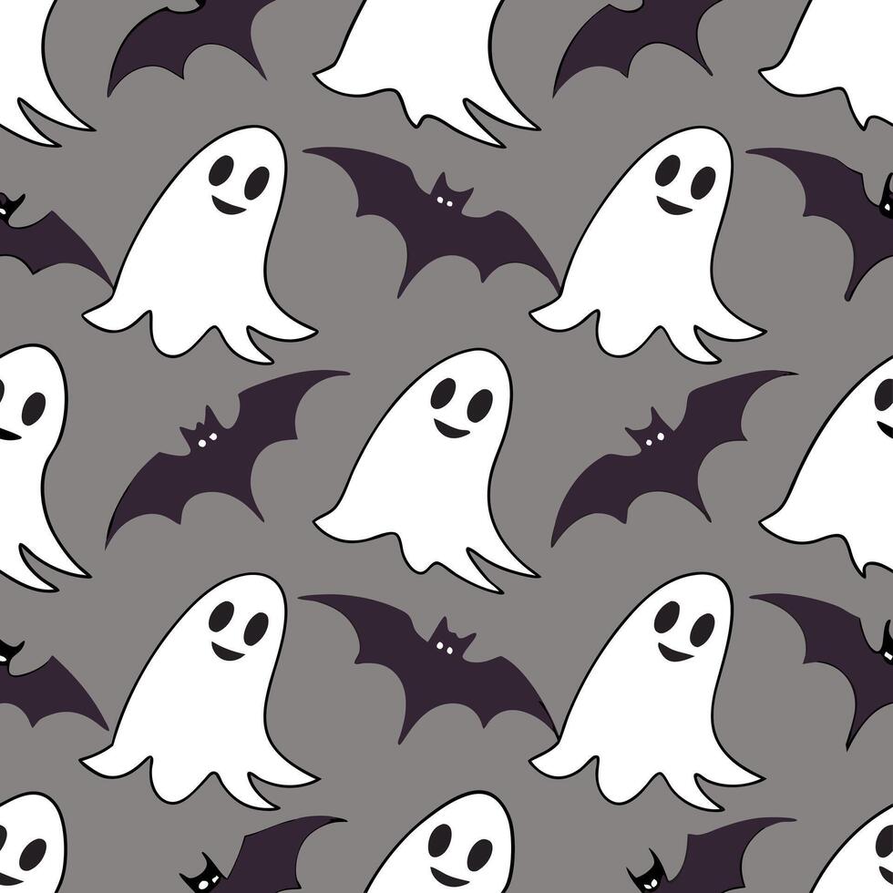 Ghosts and witches seamless tile pattern with spooky elements and dark hues for eerie Halloween decor concept as Spooky ghosts and witches arranged seamlessly with dark hues for ee Clean Pro vector