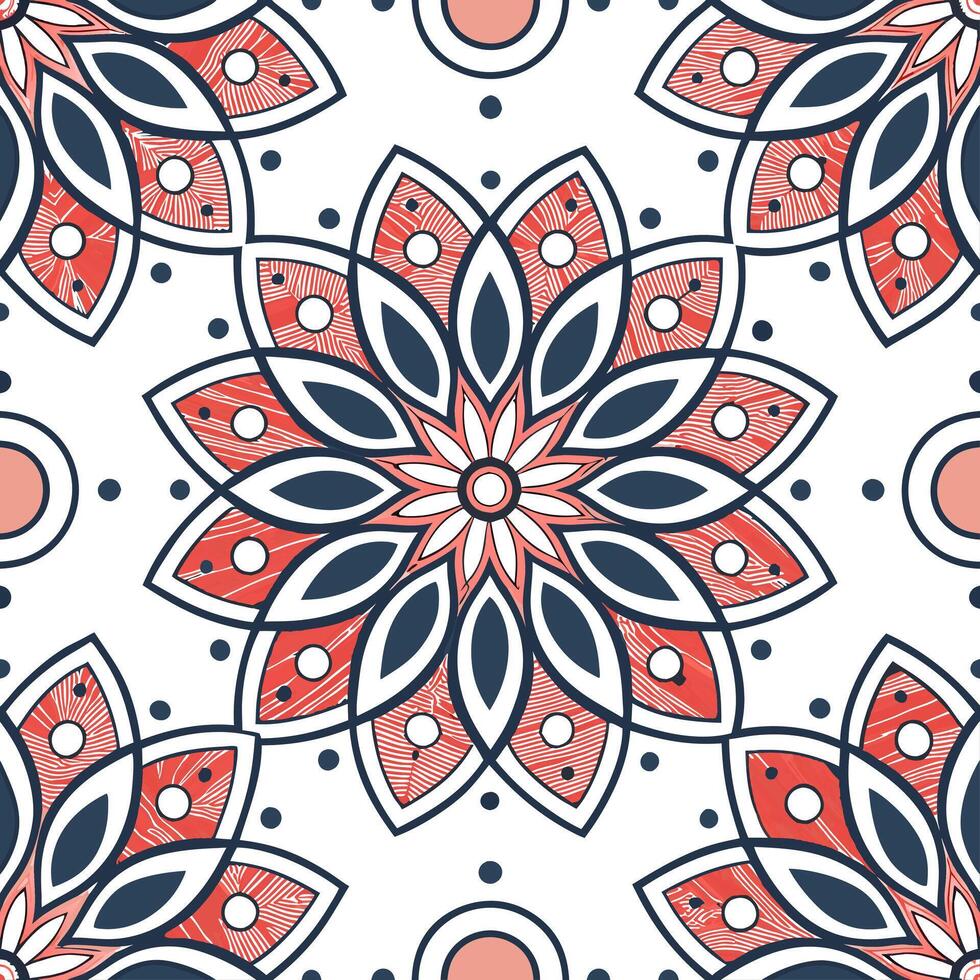 Glamorous floral mandala seamless tile pattern with shimmering accents and rich colors perfect for upscale foyers concept as Shimmering accents and rich colors create glamorous flo Clean Pro vector