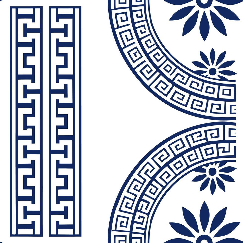 Greek Meander seamless tile pattern with blue and white tones and traditional patterns for coastal decor concept as Blue and white Greek meander patterns arranged seamlessly for co Clean Pro vector